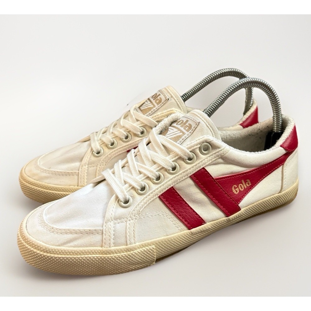 Gola Stratus Women 7 Off-White Red Canvas Low Top Sneakers CLB620 Heritage
